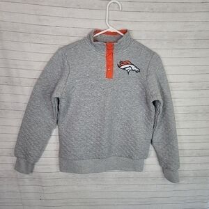 NFL DENVER BRONCOS GRAY QUILTED QUARTER SNAP PULLOVER, SZ SMALL